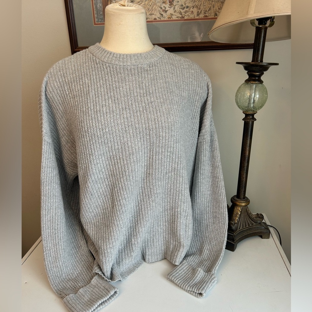 American Eagle Grey Long Sleeve Ribbed Knit Oversize Sweater Size XL Wool Blend